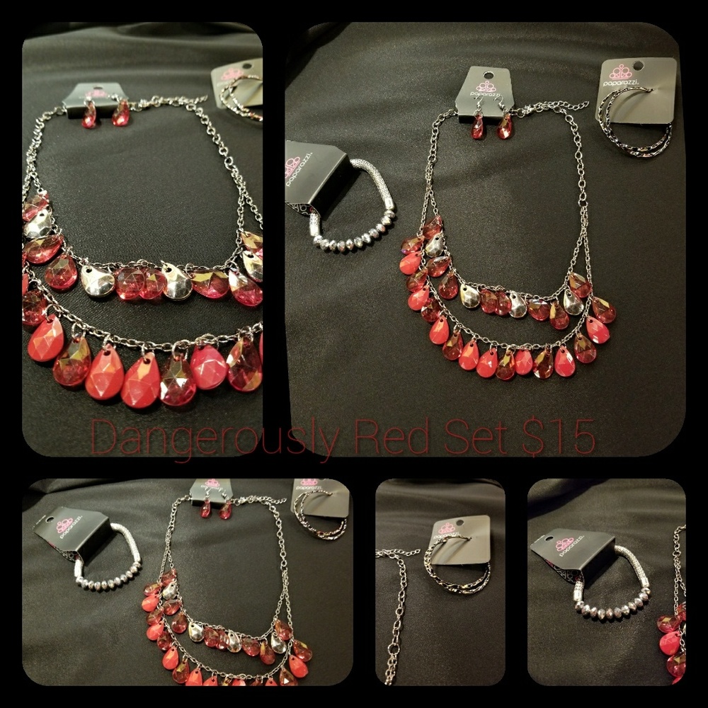 Gunmetal and Red beaded Necklace Set